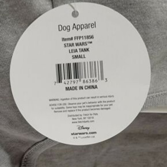 Princess Leia Star Wars Licensed Gray Pet Tee Tank Shirt Small NWT/NEW - Picture 5 of 12